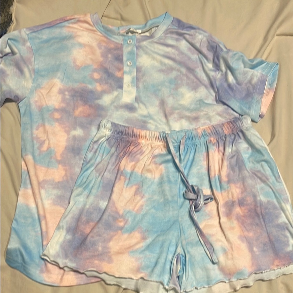 Tie-Dye Pajama Set in Blue and Pink